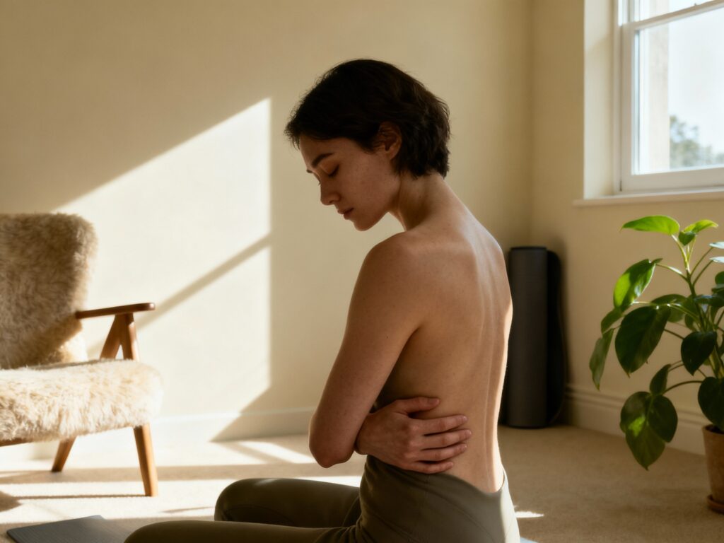 Person sitting alone in a sunlit room, reflecting quietly — symbolizing emotional self-validation and healing.